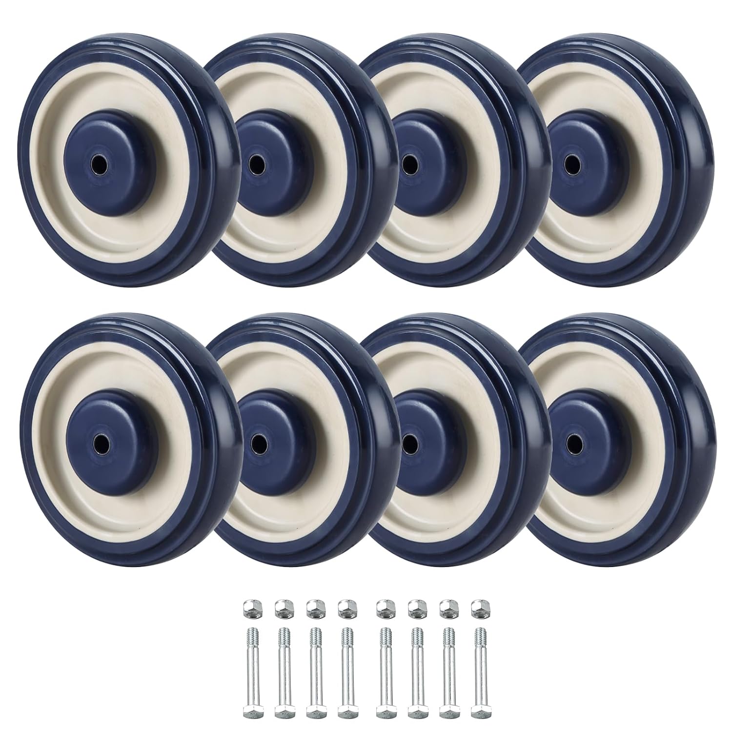 8 Pack Shopping Cart Replacement Wheels Kit, 5" Shopping Cart Replacement Wheels Kit, Double Ball Bearing TPU Silent Supermarket Wheels for Supermarket (Blue)