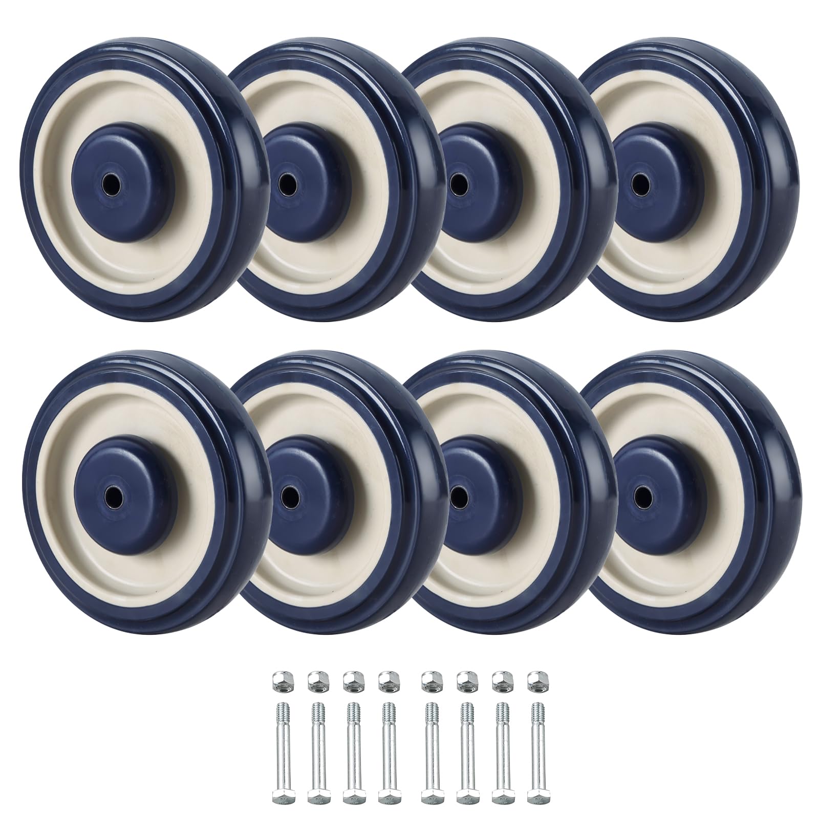 FLKQC 8 Pack Shopping Cart Replacement Wheels Kit, 5" Shopping Cart Replacement Wheels Kit, Double Ball Bearing TPU Silent Supermarket Wheels for