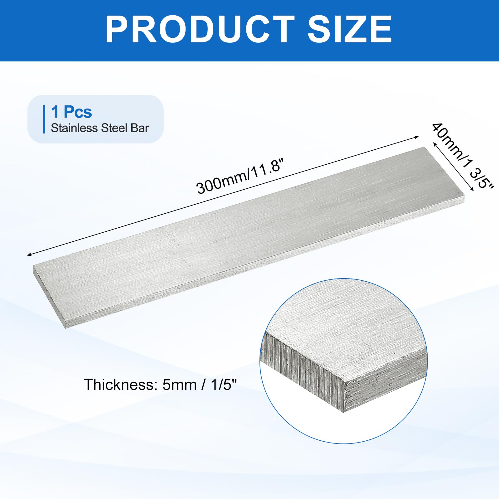 sourcing map Barre plate en acier inoxydable 316L de 0,6 cm d'épaisseur, 3,5 cm de large, 30 cm de long, fines bandes métalliques brossées pour bricolage, cuisine, artisanat, machines, construction