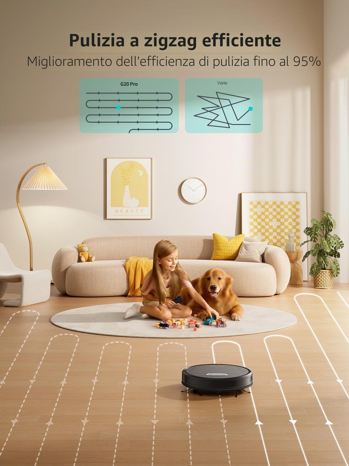 HONITURE G20 Pro Robot aspirapolvere con funzione di pulizia, con una potente aspirazione di 4500 Pa, 7,6 cm, con controllo app, autonomia di 180 minuti, ideale per peli di animali, tappeti e