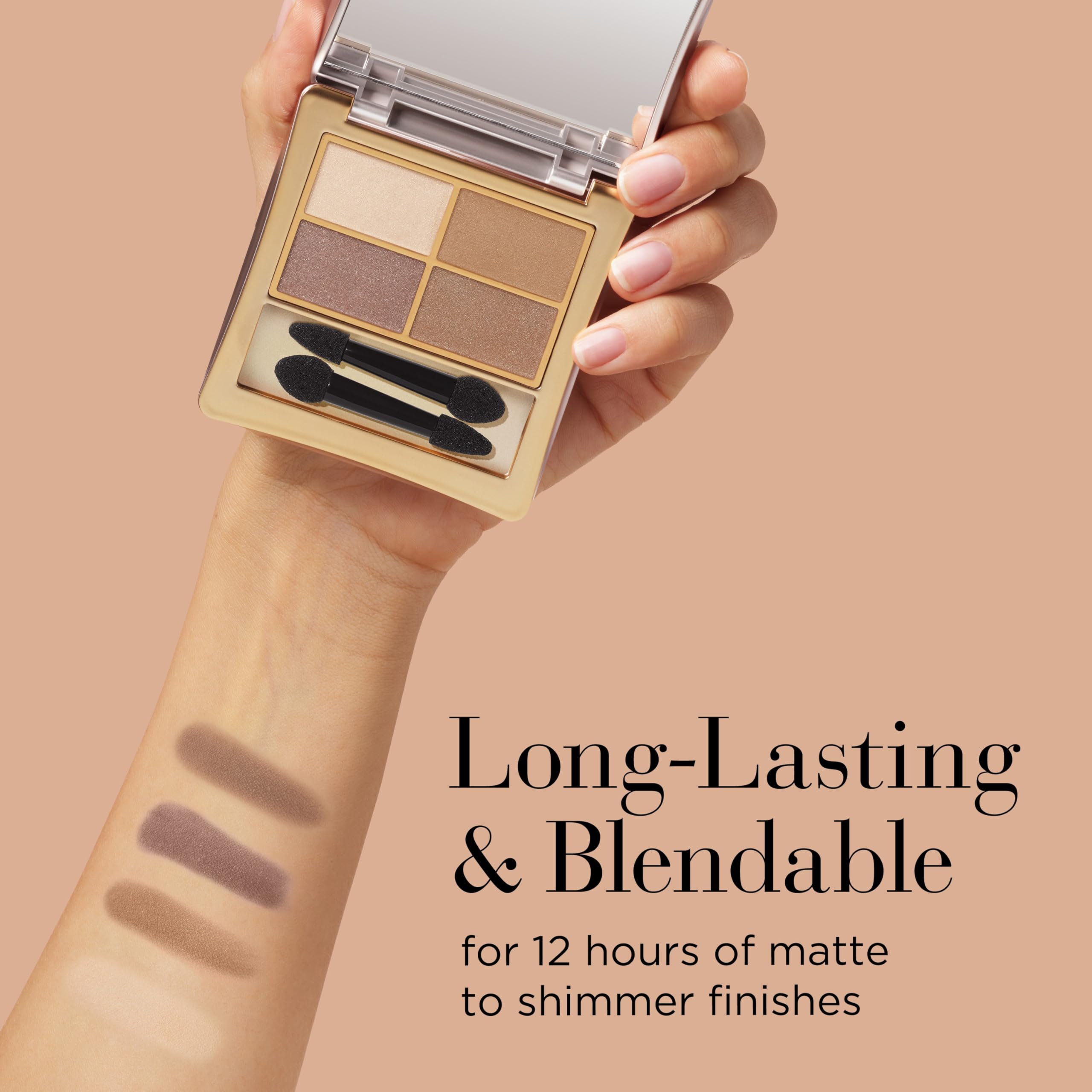 Elizabeth Arden - Eyeshadow Quad in Oh So neutralna, na bazie minerałów, bez talku, wegańskie cienie do powiek dla długotrwałego, odpornego na rozmazywanie, aksamitne wykończenie, 3 g