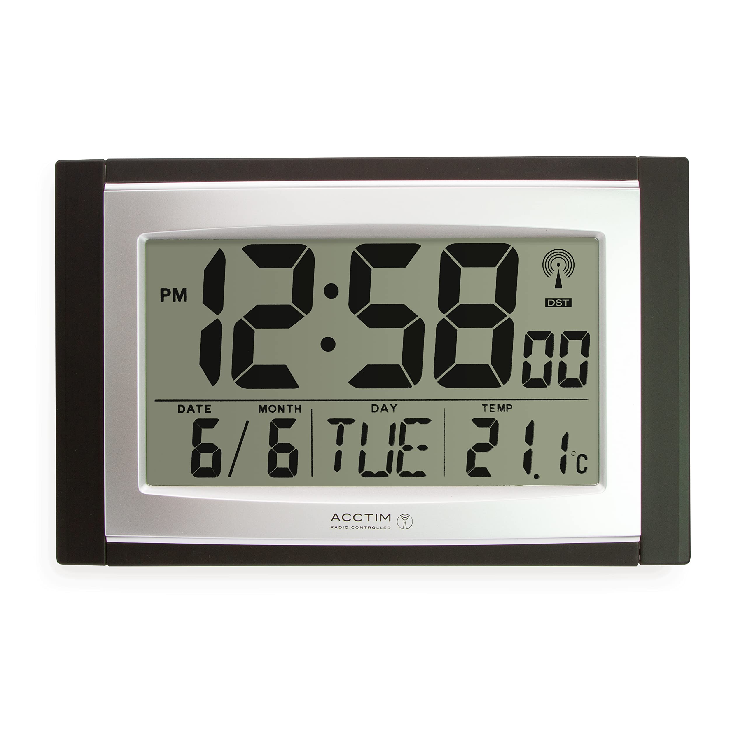 Acctim Lcd Wall Clock Black,Silver 24 Cm X 3.5 Cm X 16 Cm