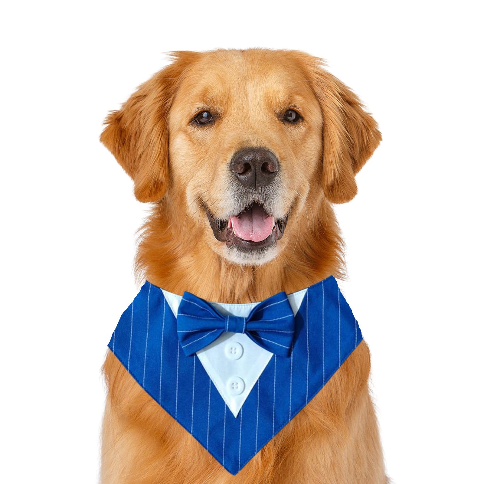 Dog Wedding Bandana,Formal Pet Tuxedo Bow Tie Triangular Scarf Adjustable Dog Birthday Party Bib Valentines Bowtie Scarf_L(Dark Blue Stripes)