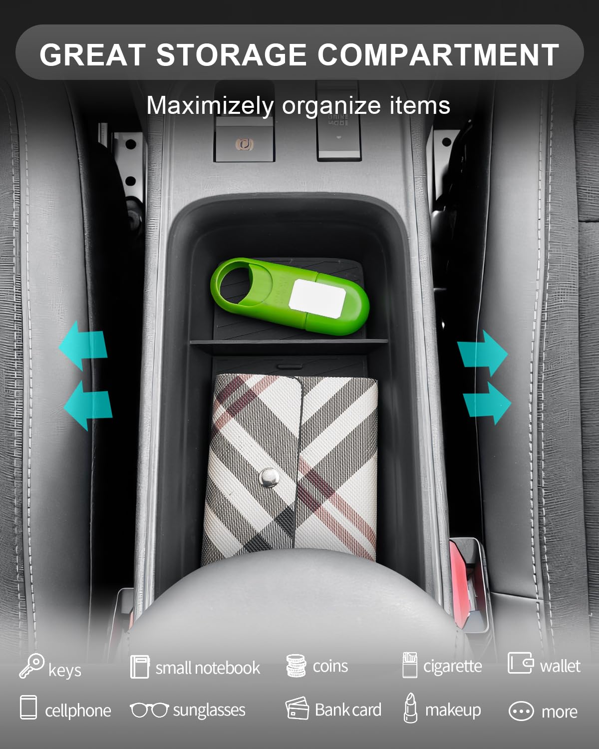 CDEFG Kompatybilny z Fiat 600 Hybrid / 600e 2024 2025 Konsola środkowa Pudełko do przechowywania Organizer konsoli środkowej samochodu Taca Pod środkowym podłokietnikiem 600e 2025 Akcesoria