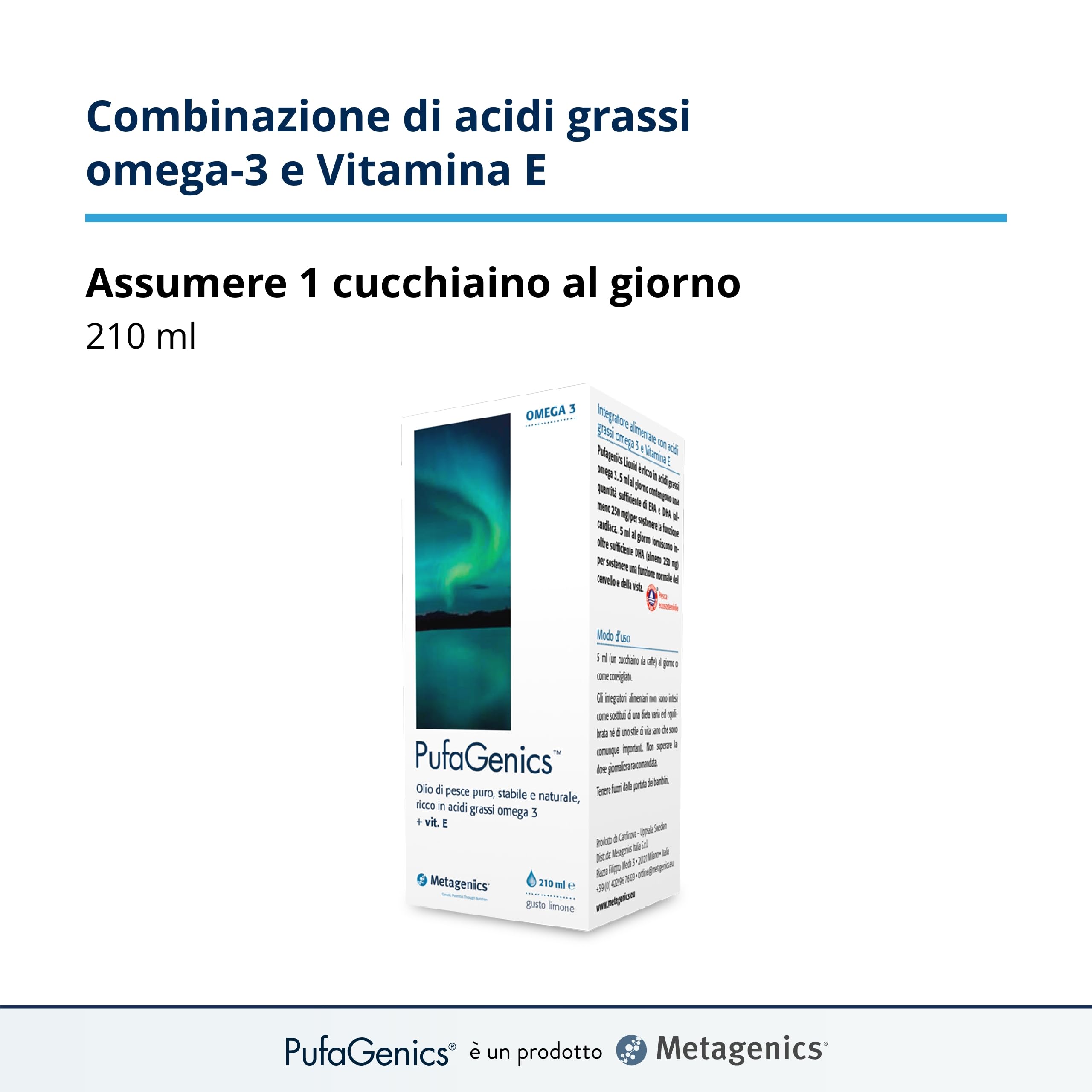Metagenics PufaGenics Liquid - Omega 3 Liquido - 210 ml | Olio di pesce purificato in forma liquida, privo di retrogusto, ideale per chi ha difficoltà a deglutire le capsule.