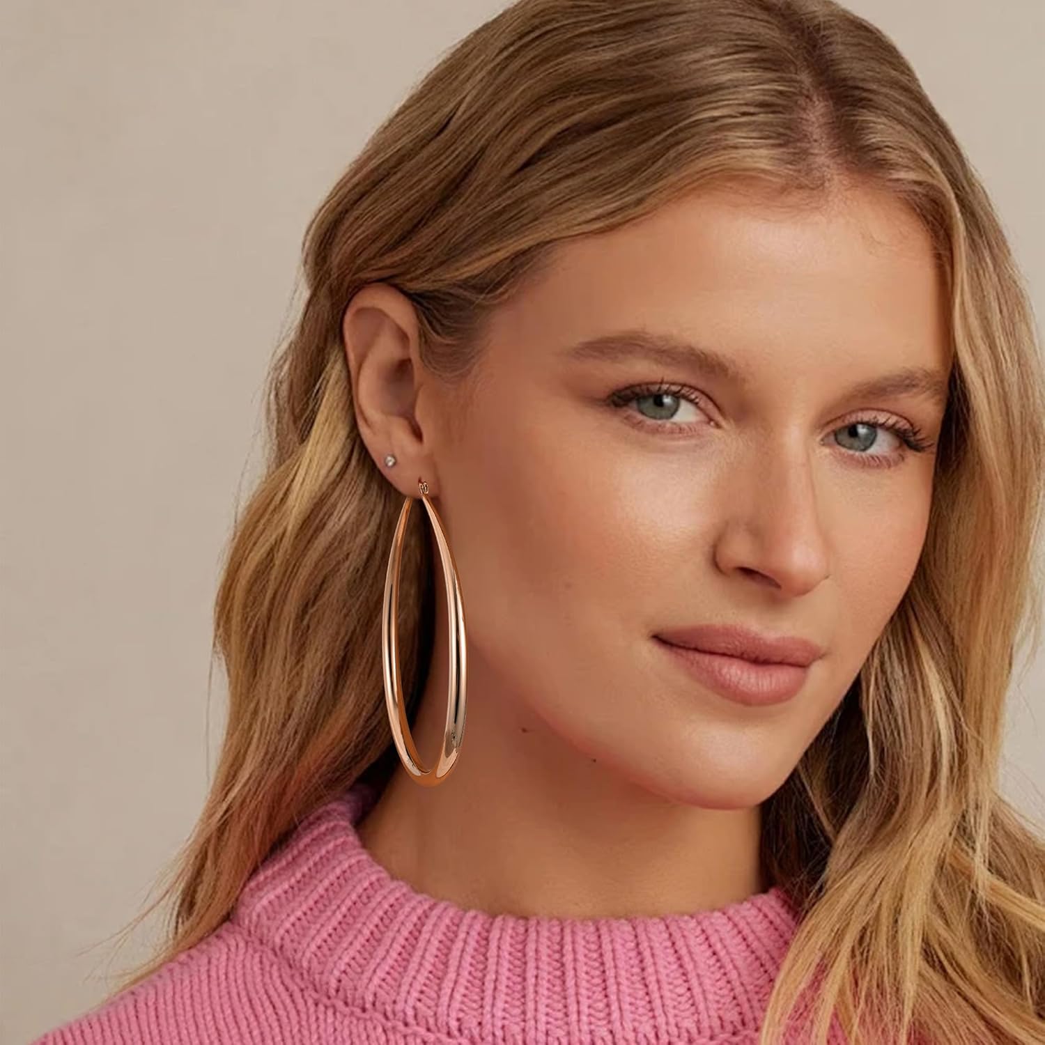 Gacimy Chunky Hoop Earrings for Women, 14K Gold Plated Oval Hoop Earrings with 925 Sterling Silver Post - Image 4