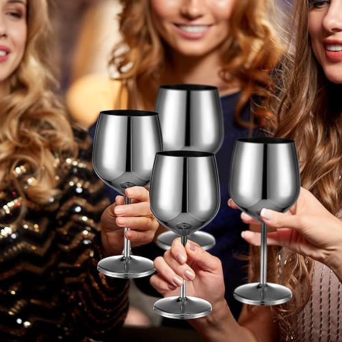 Miniatura 7 de Tessco for you Juego de 6 copas de vino de acero inoxidable de 18 onzas irrompibles para viajes, camping y piscina, copa de vino de metal con tallo