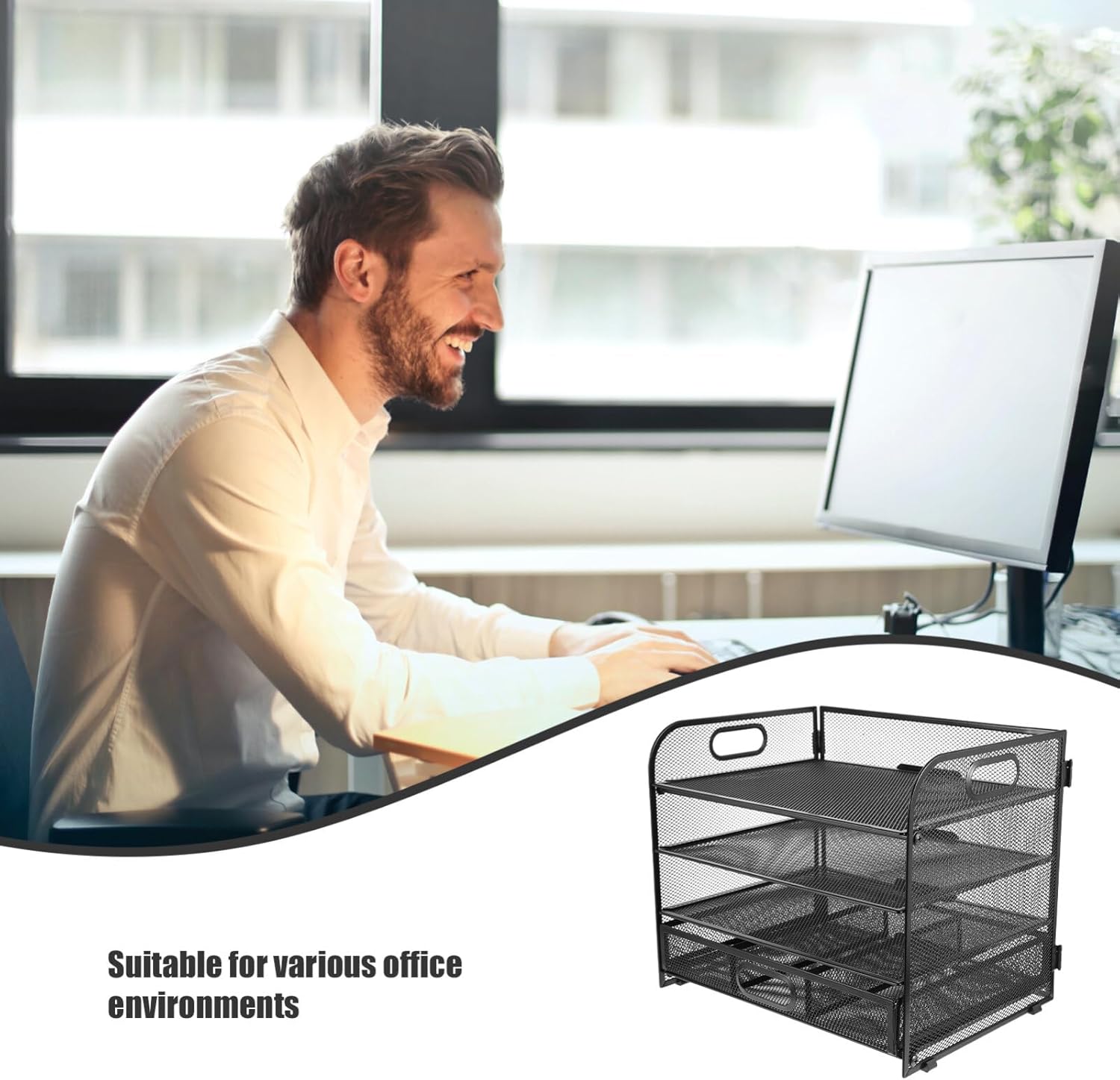 Metal File Holder Drawer Desktop File Storage Rack for Office Organization Vertical Organizer for Documents and Supplies