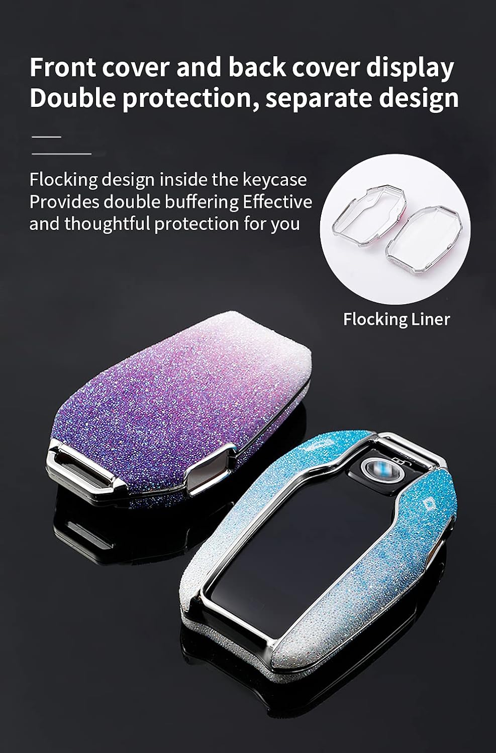 SANRILY Bling Gradient Blue Key Fob Cover for BMW Smart Display Key Keyless Keychain Holder Key Protector Case Shell for BMW 5 7 Series Display Remote