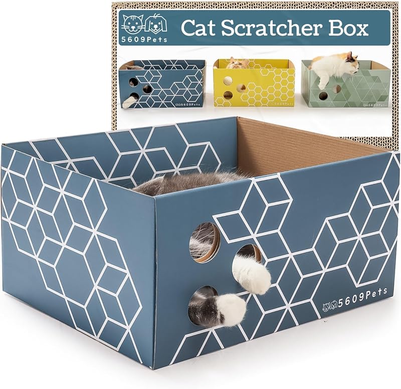 Tapete Arranhador de Papelão para Gatos 5609PETS com Caixa, Dupla Face e Refil - 43,51 x 33,02 x 21,01 cm