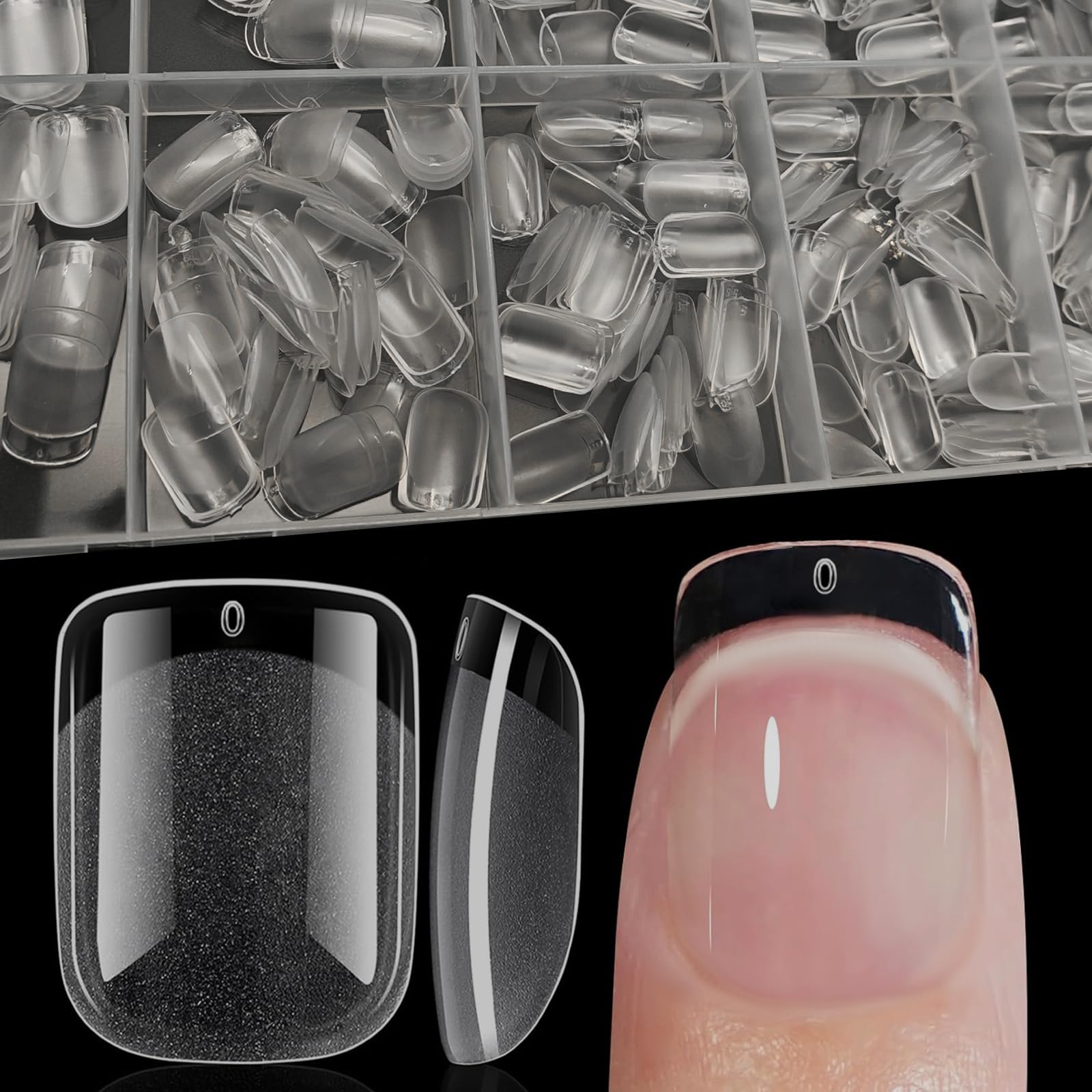 XIAOHEBAN 600 Piezas Tips UñAs Postizas Cortas cuadradas - 12 TamañOs Tips UñAs Acrilicas XS, UñAs Soft Gel Tips Para UñAs, Tips para Uñas Puntas De UñAs Para Manicura Y Arte De UñAs Diy-Transparentes