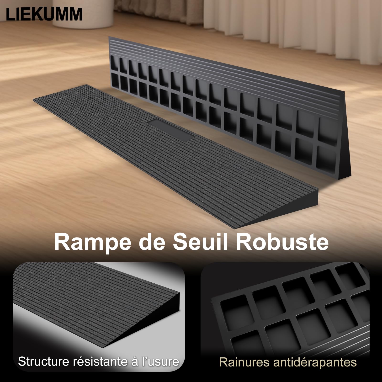 LIEKUMM Rampe de Seuil, 2,5 cm Rampe en Caoutchouc pour Fauteuil Roulant, 650kg, Surface antidérapante pour Portes de Fauteuil Roulant et salles de Bain