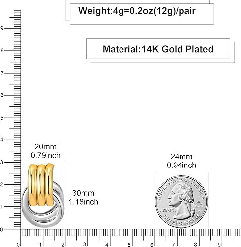 Miniatura 5 de Aretes gruesos de nudo dorado para mujer, aretes de eslabones largos con diseño geométrico de oro y plata