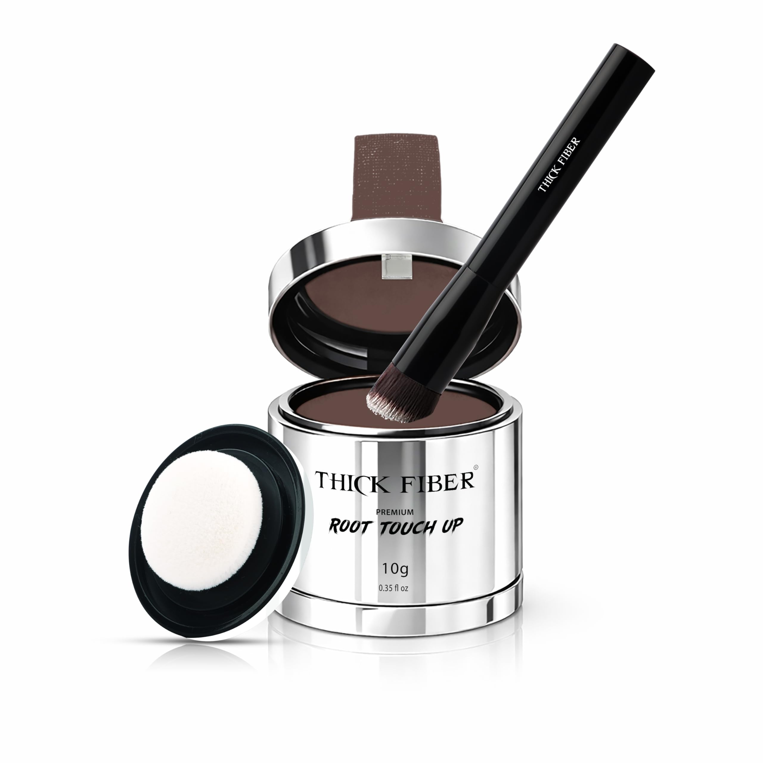 THICK FIBER Root Touch Up Powder with Brush Covers Grey Roots Thinning Hair Bald Spots Sweat Water Resistant