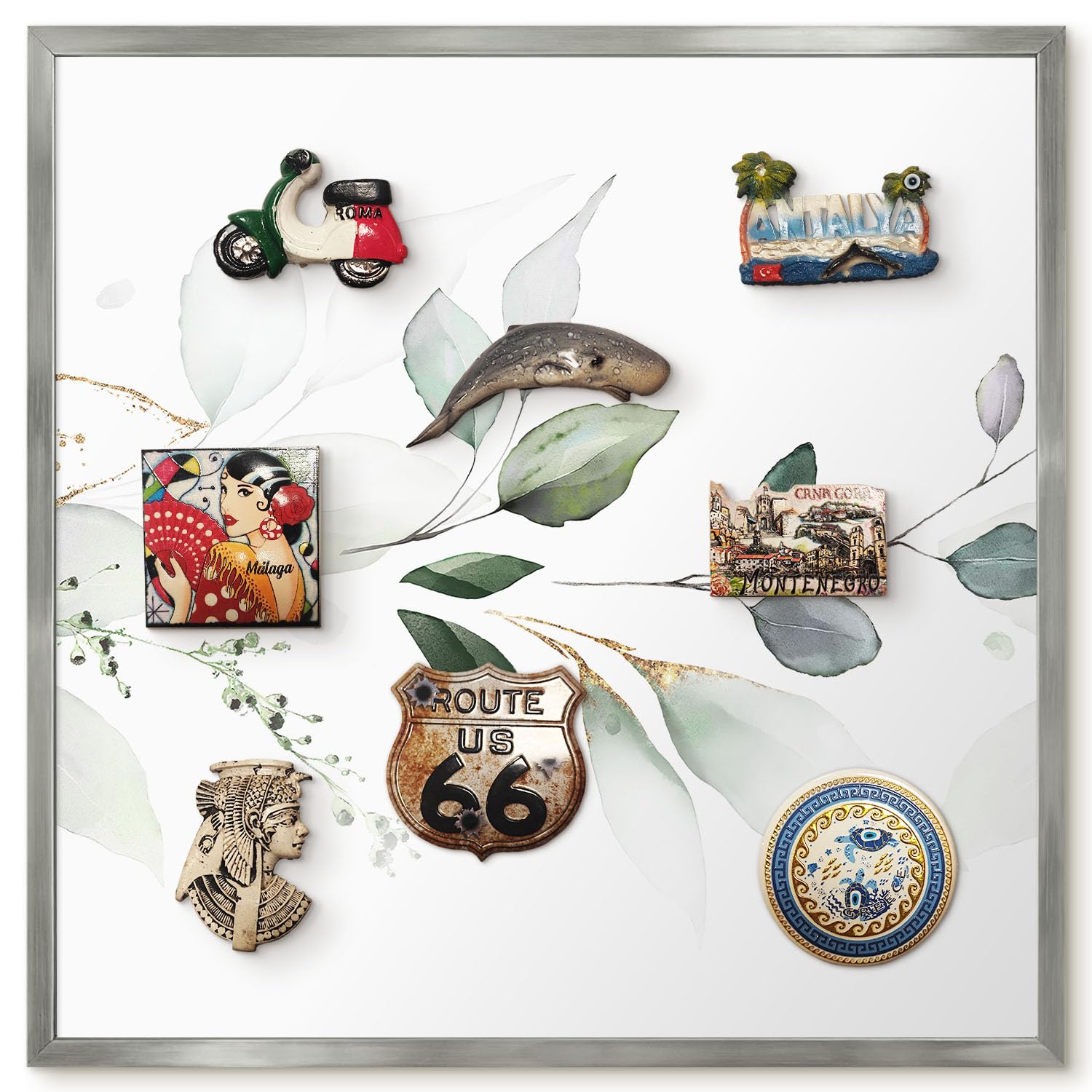 Lavagna Informativa per l'Ingresso 50x50 eleganza botanica Cornice Argento