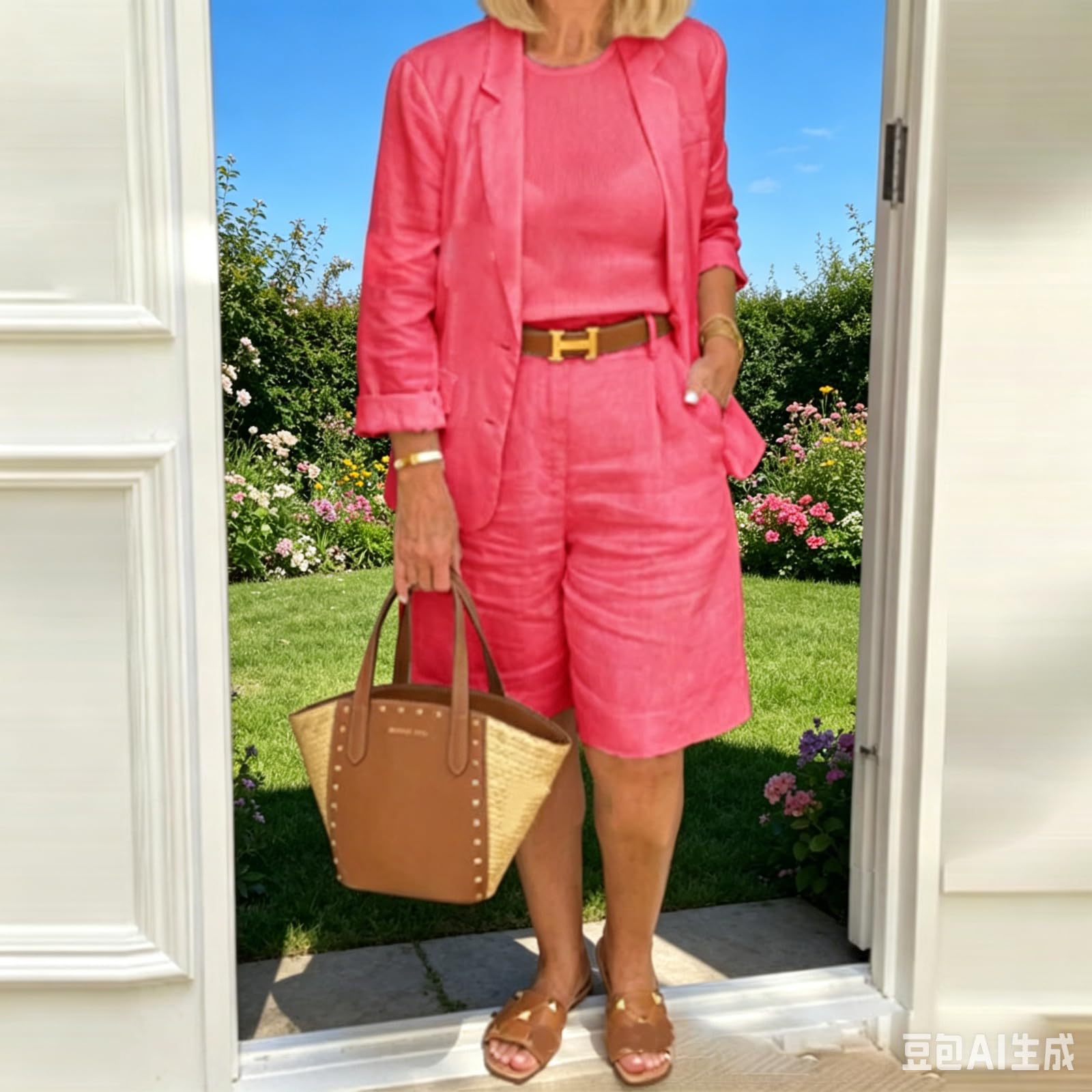 Set di pantaloncini da donna, vestibilità ampia, per lavoro, ufficio e lavoro