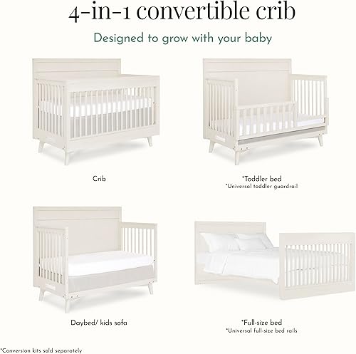 Miniatura 6 de Evolur Loft Antilia - Cuna convertible 4 en 1 de tamaño completo en vainilla, GreenGuard Gold y JPMA, se convierte en cama de día y tamaño completo,