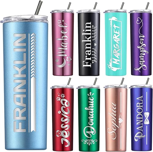 Miniatura 9 de Vasos personalizados con tapas y pajitas vaso delgado grabado con láser vaso delgado personalizado de 20 onzas con nombre de regalo para mujeres y