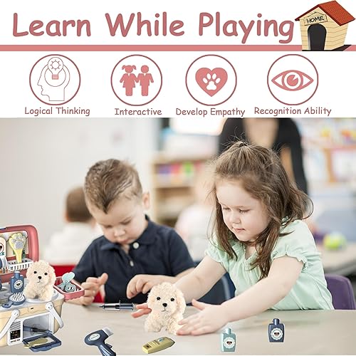 Miniatura 4 de KAEGREEL Juego de cuidado de mascotas, kit de juego de 23 piezas con estuche para mascotas para tratamiento y aseo, divertido cumpleaños para niños