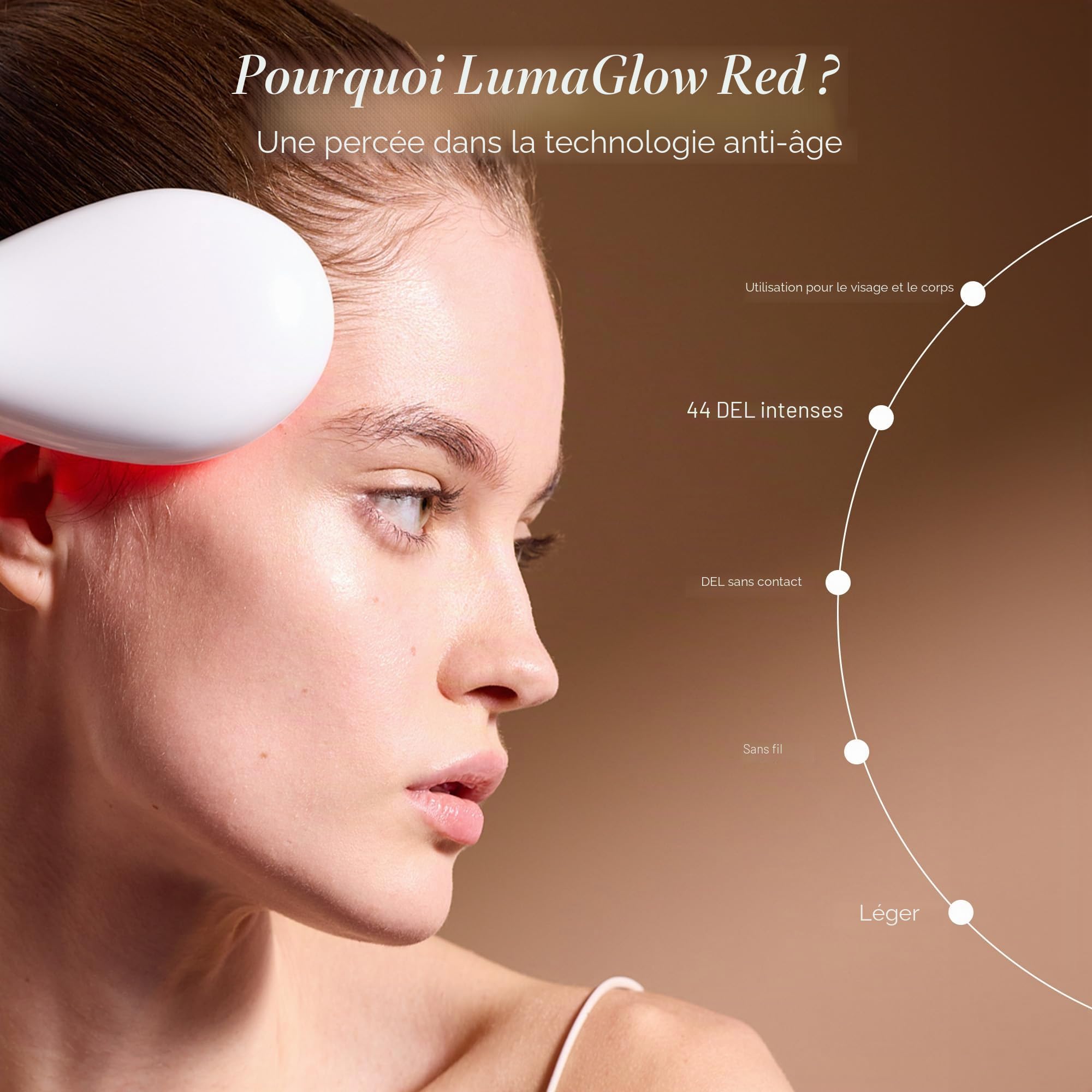 LumaGlow Red LED Light Therapy de Project E Beauty | Rajeunissement de la peau et anti-âge | Diminue les rides et ridules | Améliore l'élasticité de la peau | Appareil portable (lumière rouge)