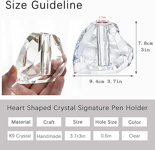 Miniatura 2 de QFkris 3.5'' Crystal Signature Fountain Pen & Pencil Holder Heart Shaped Glass Cut Pen Stand Office Supplies Desktop Organizer Desk Decoration