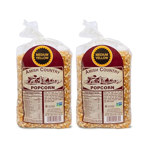 Amish Country Popcorn Bolsas de palomitas de maíz amarillas de 2 a 2 libras, anticuadas, sin OMG y sin gluten (4 libras en total)
