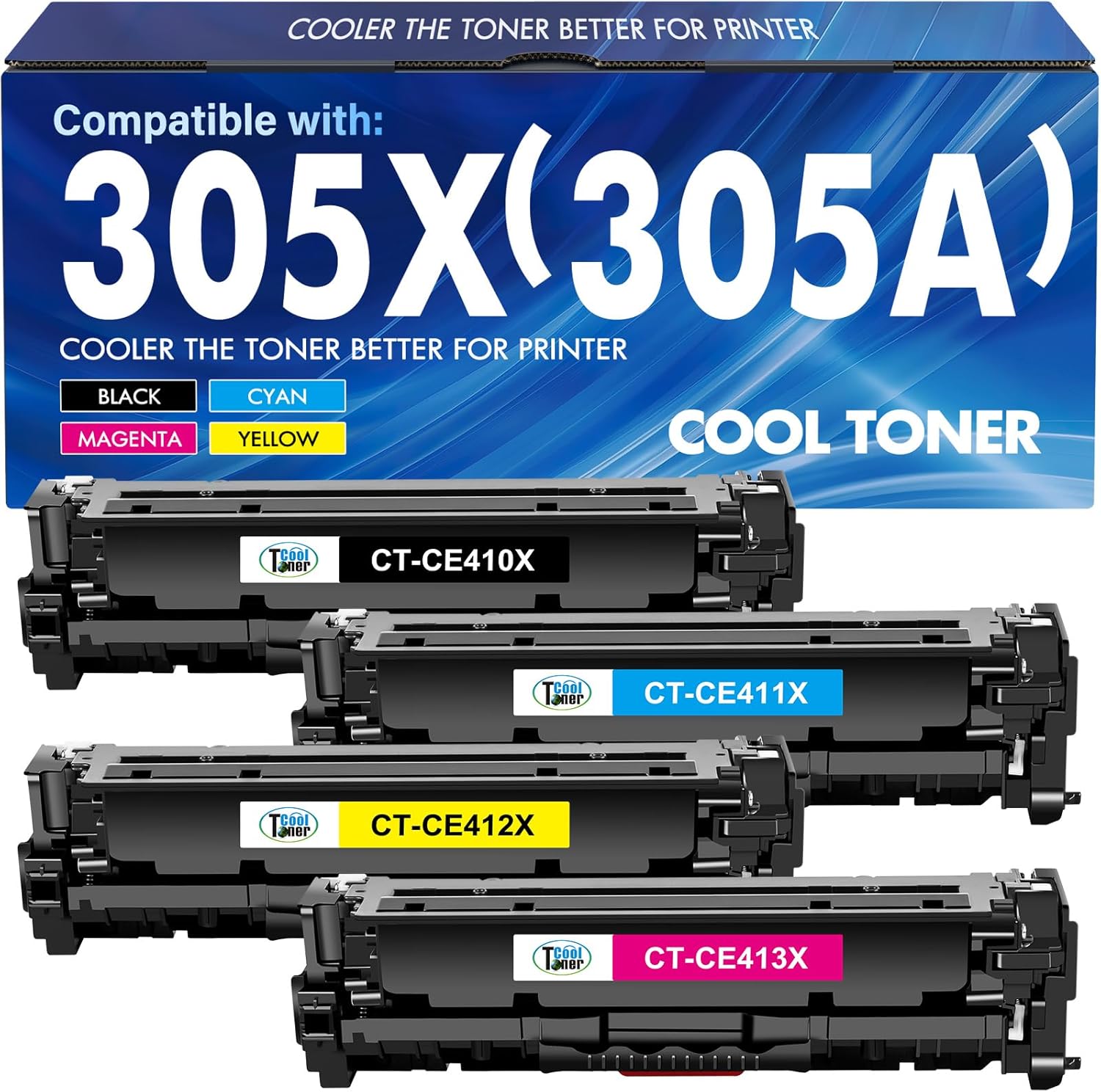 305X 305A Toner Cartridge 4-Piece Combo Pack Compatible for HP 305X 305A CE410X CE411X CE412X CE413X for HP LaserJet Pro 400 Color MFP M451nw M475dn M451dn M351 M375 M451 M475 Series Printer