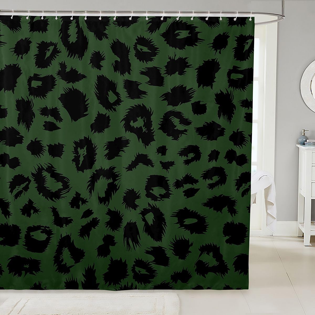 Rideau de douche 180x200cm léopard vert et noir Homewish pour baignoire