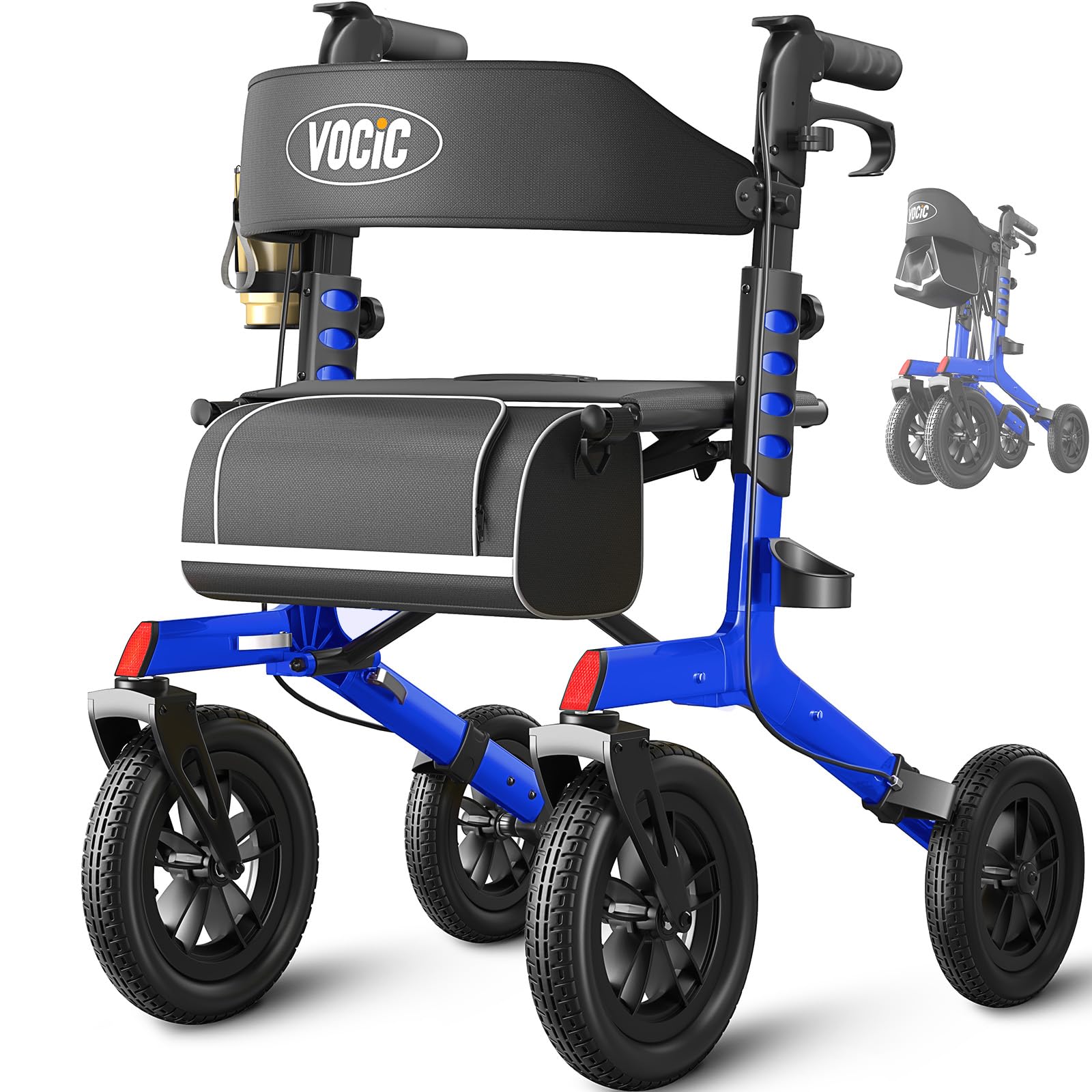 VOCIC Z57 Walkers for Seniors with Seat Outdoor Rollator 12'' All Terrain