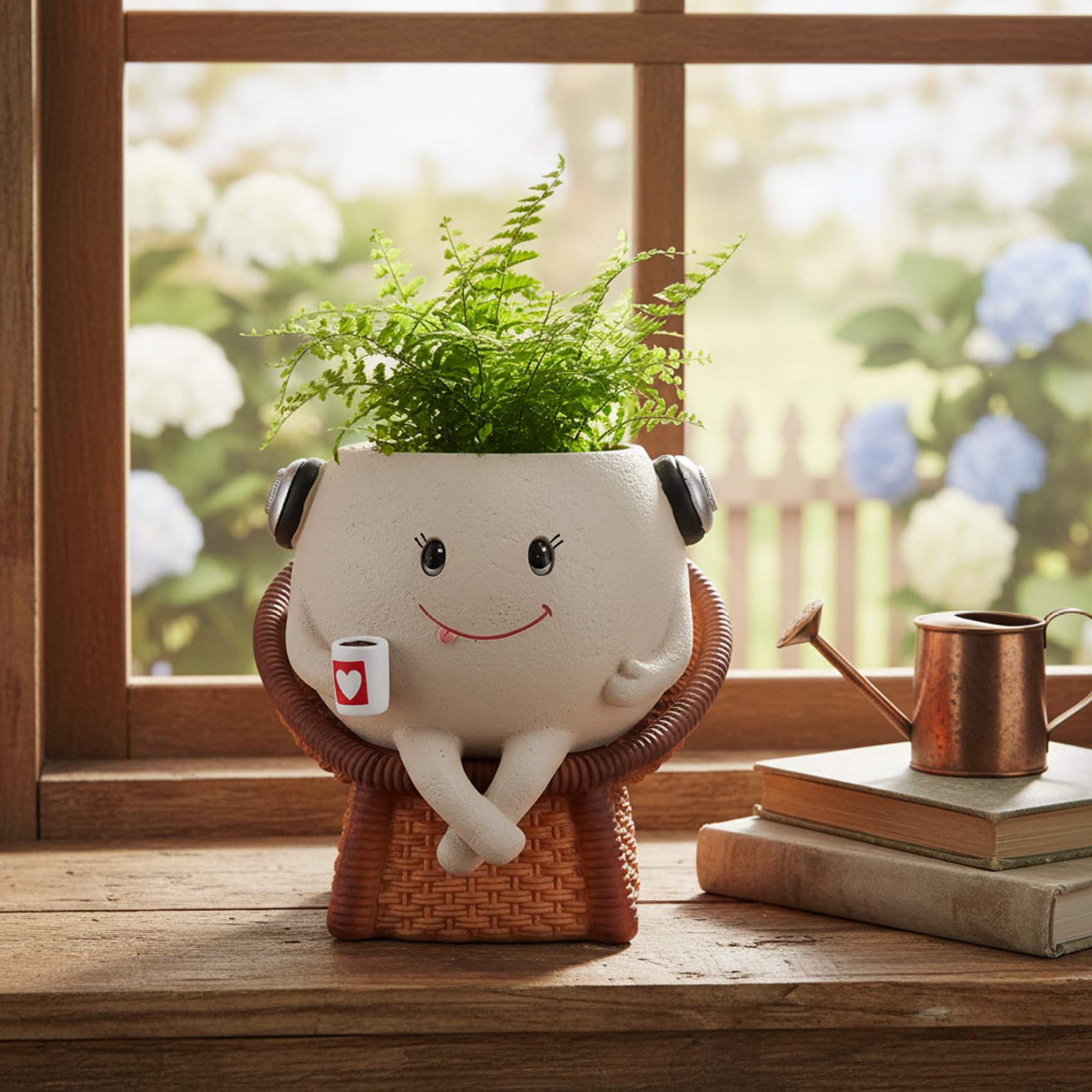 Comebachome White Face Planter, Smiling Cute Small Planter For Succulents, Resin Decorative Pot With Chair For Indoor Outdoor Garden, Table, Desk Decor (5 Inch), Décorations D'été