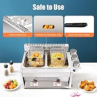 Vista 4 de Freidora comercial de gas, 2 freidora de gas de acero inoxidable de 6.34 cuartos de galón, freidora de gas de mesa con cesta para restaurantes