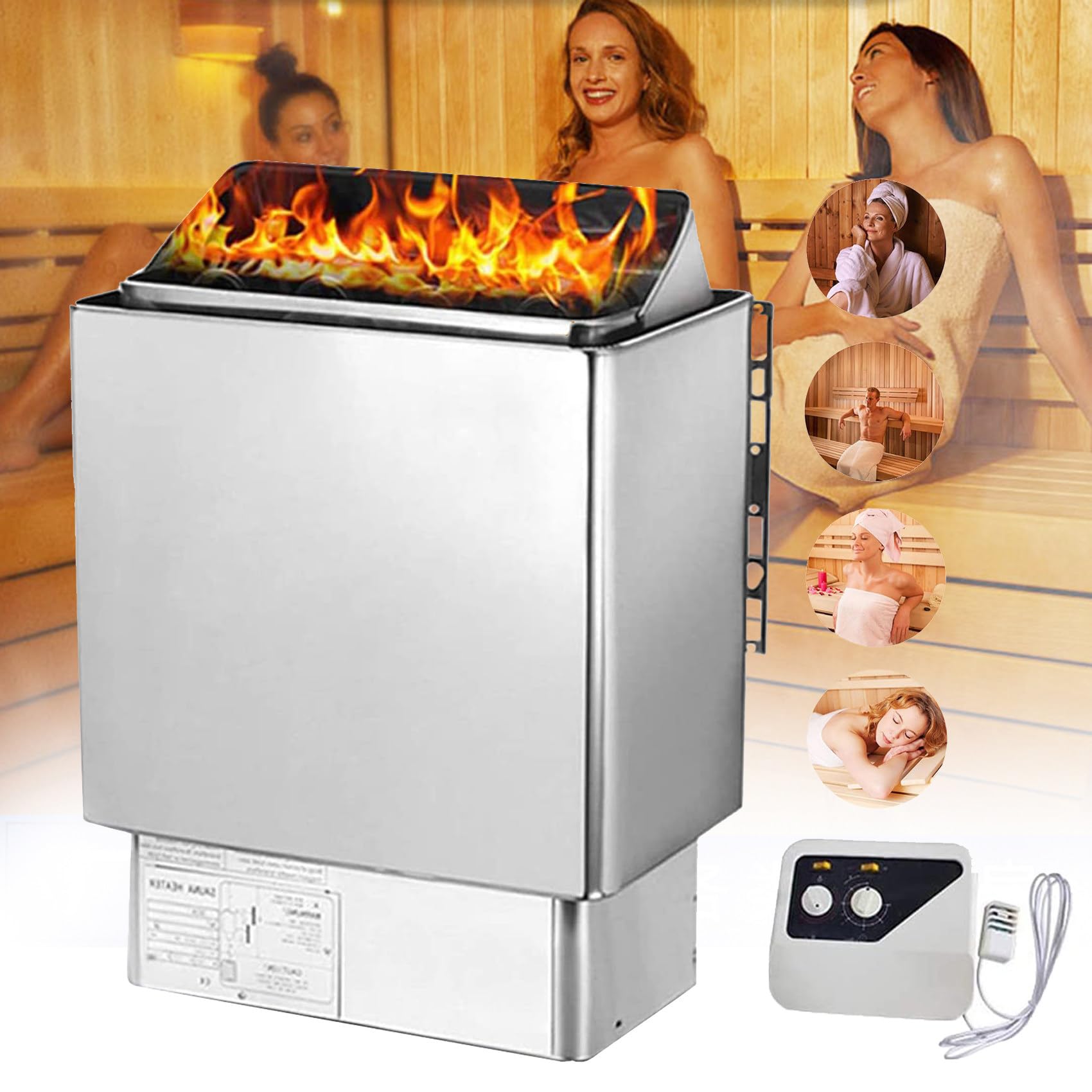 Riscaldatori Elettrici Per Sauna - Regolatore Esterno, Stufa Per Riscaldamento Sauna In Acciaio Inossidabile Da 3 Kw A 9 Kw Per Bagno Turco, Spa, Hotel, Temperatura E Tempo Regolabili,6KW