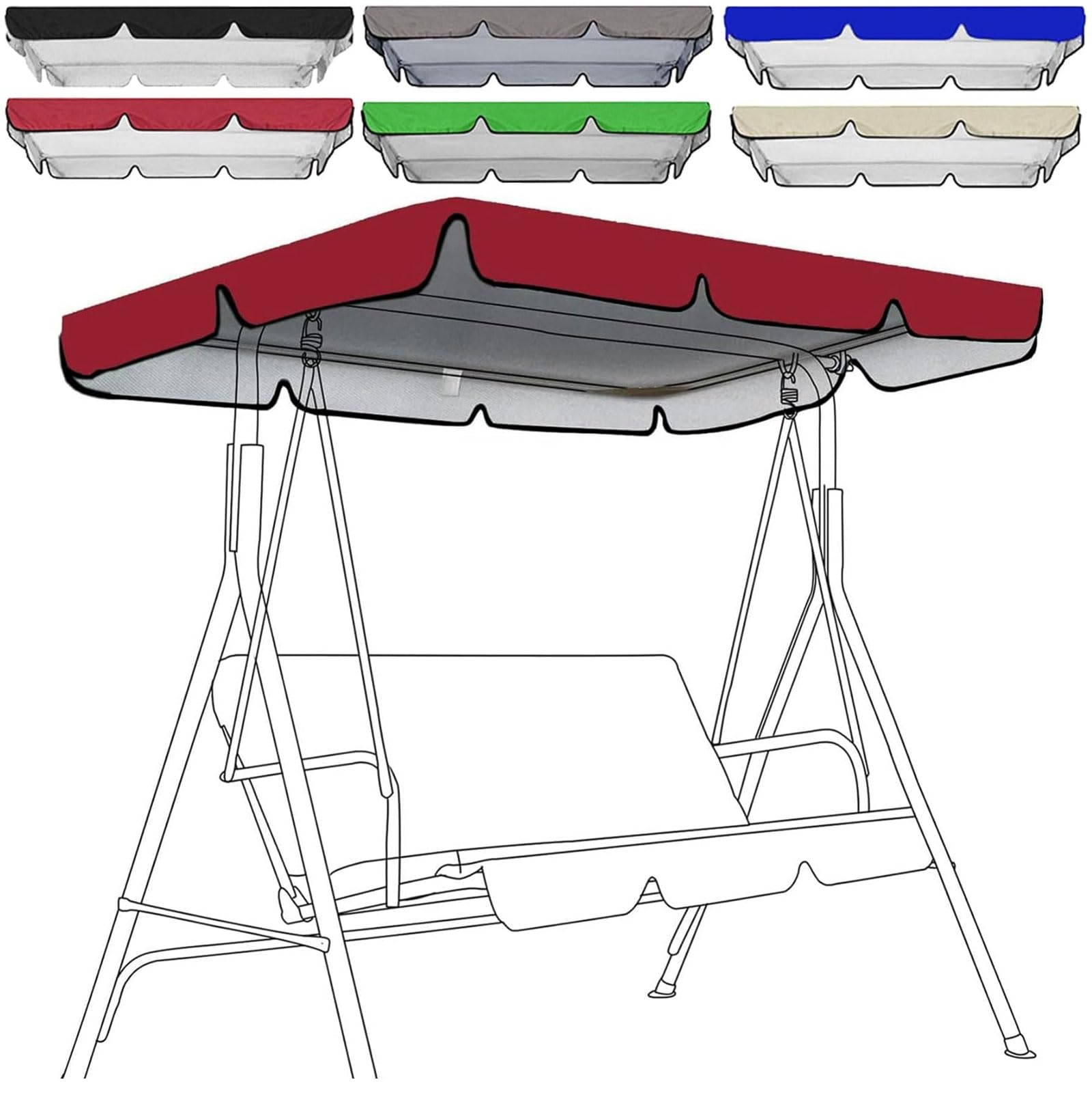 Swing Seat Canopy Replacement 3 Seater,Replacement Canopy For Swing Seat 3 Seater Sizes Garden Hammock Cover,Patio Hammock Swing Chair Top Cover For Garden Outdoor (Size:142 * 120 * 18cm,Color:Red)