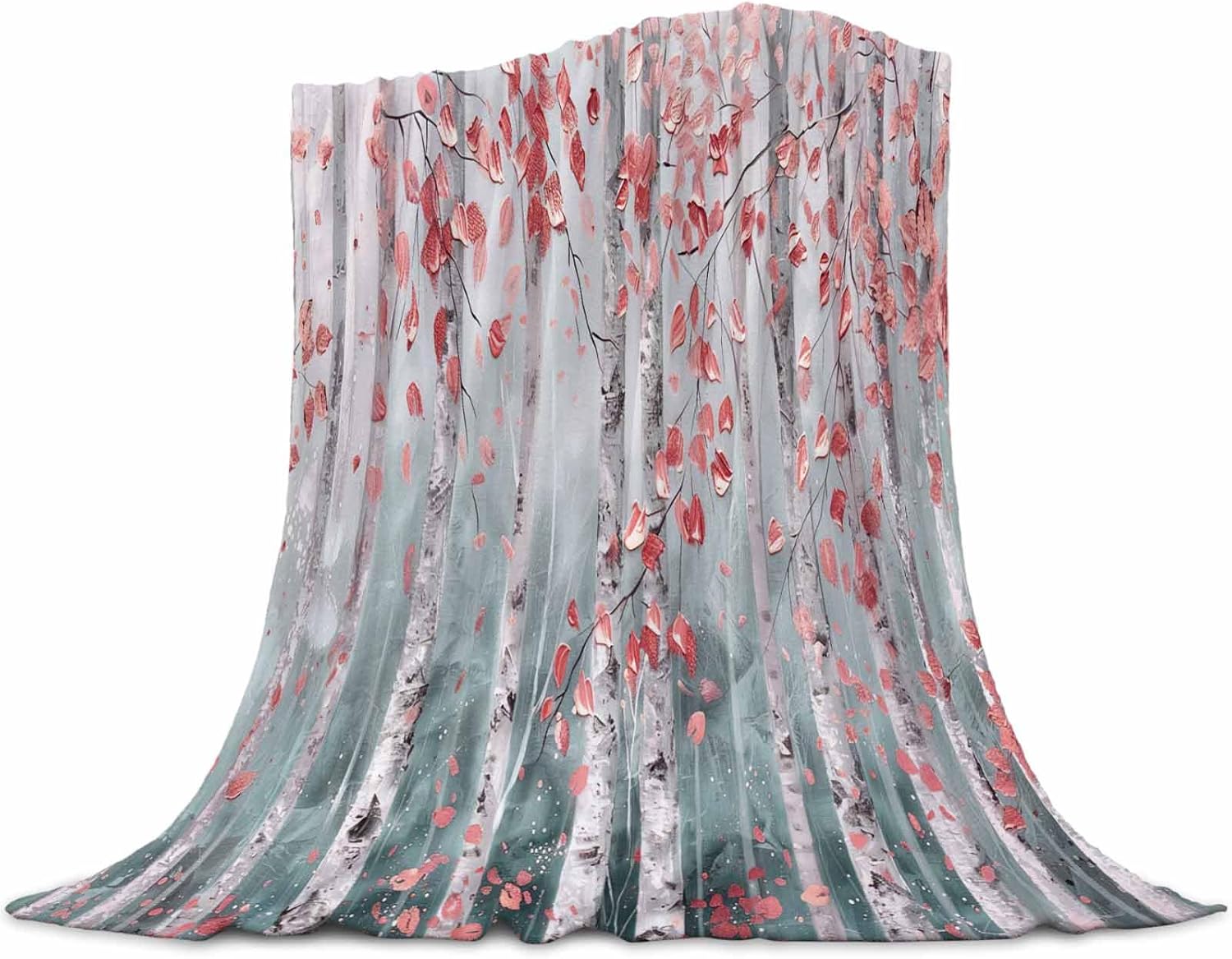 Pink Tree Leaves Throw Blankets Gifts, Soft Flannel Fleece