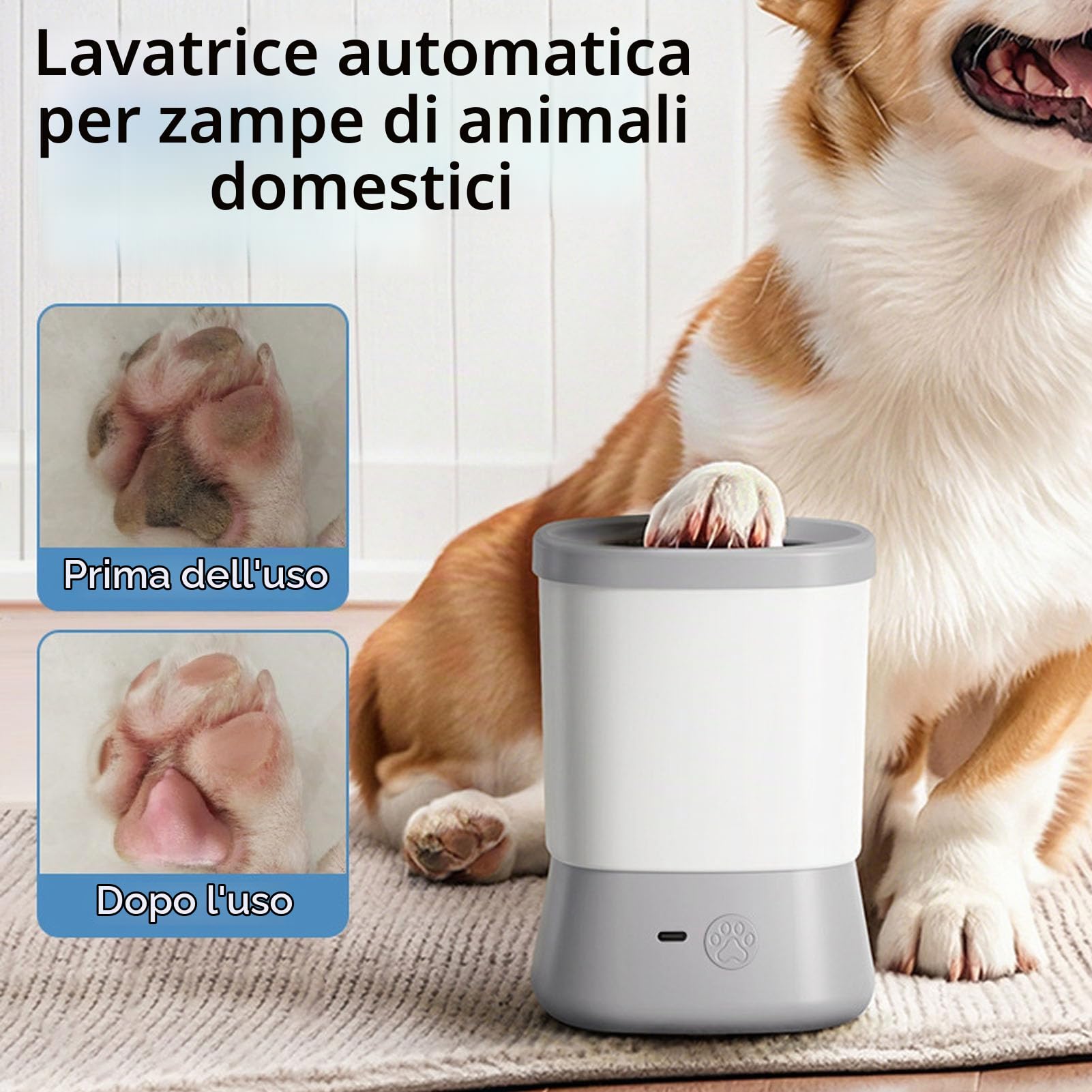 Pulisci Zampe Cani Automatico, Zampe Elettrico per Animali Domestici con 2 velocità Pulizia e Setole Silicone Alimentare, Spazzola Rimovibile per Cani Piccola Taglia