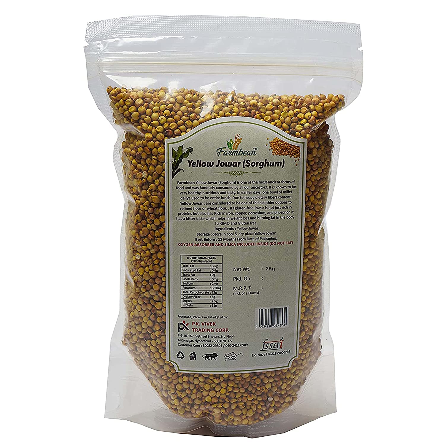 Farmbean Whole Yellow Jowar Grains 2 KG/Sorghum/Jonna For Weight Loss Native Low GI Millet Rice | High Protein & 100% More Fibre than Rice - 2000g - Image 2 thumbnail