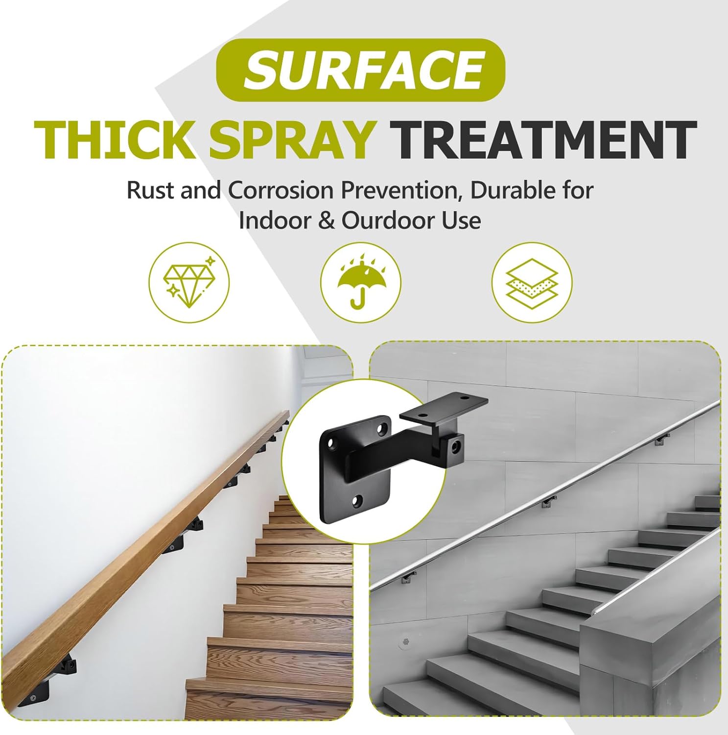 6 Pack Handrail Brackets for Indoor Stairs, Heavy Duty Hardware Support Stair Railing Bracket for Stairways, with Adjustable Square Stair Hand Rail Bracket for Staircase Outdoor, Stair Brackets Black