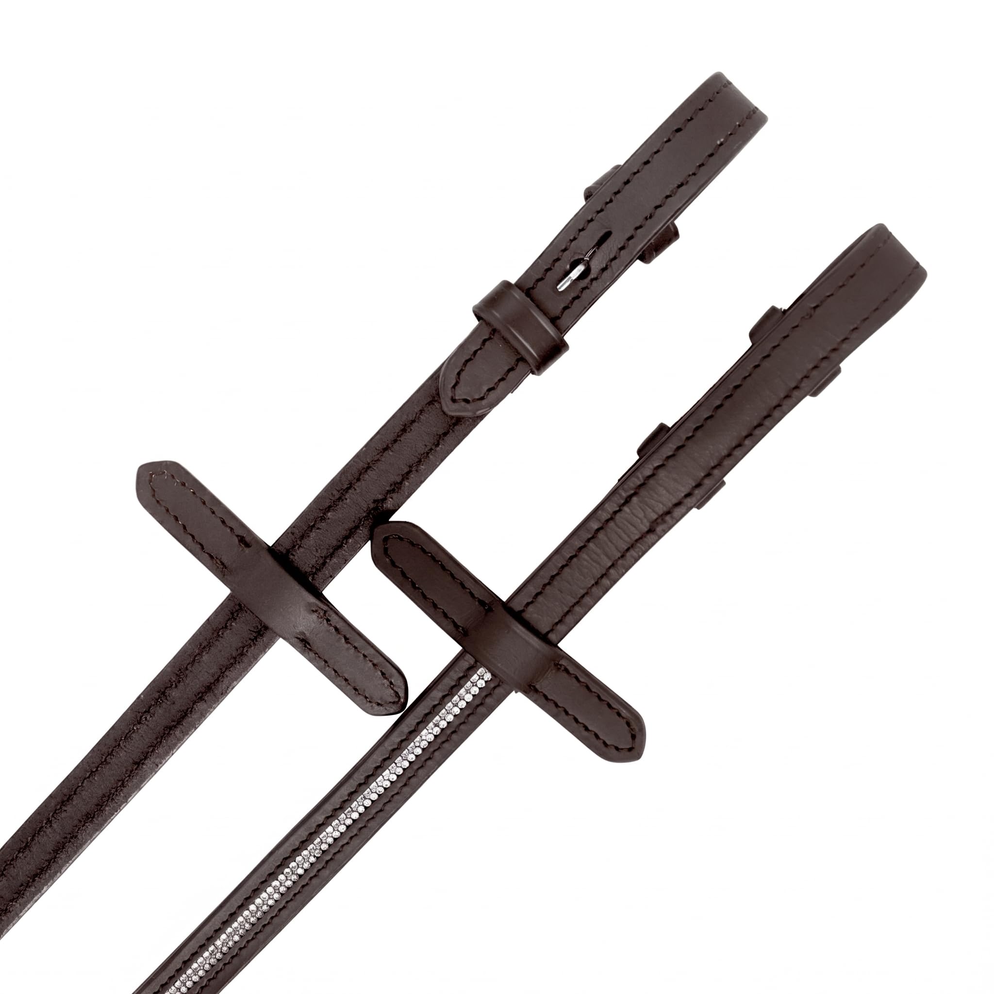 JA3001 Leder Zügel mit Crystal-Verzierung – Hochwertige, Elegante Reitzügel aus Leder für Dressur, Springen & Freizeit (Braun, Shetty)