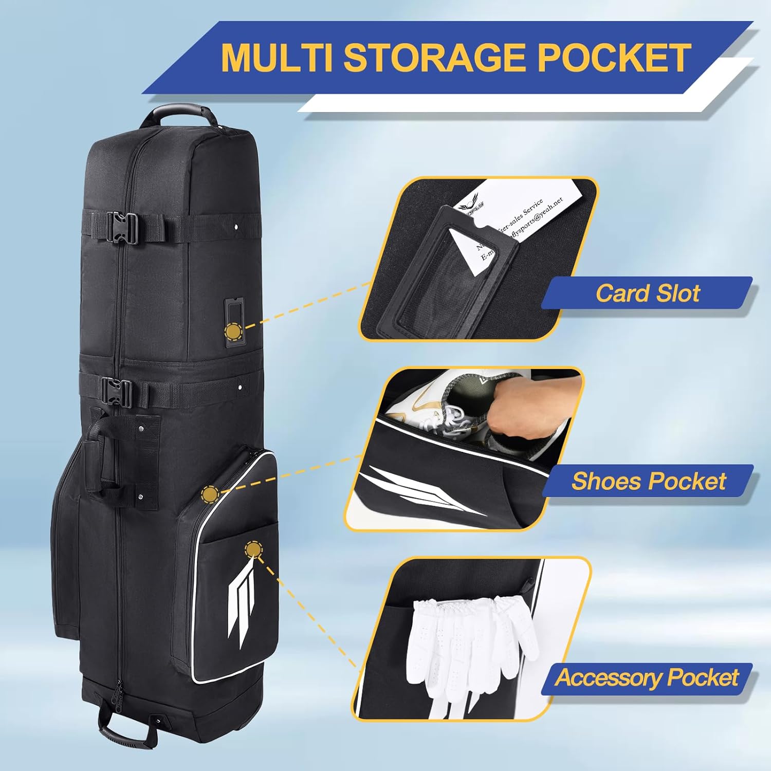 Gofly Golf Travel Bag for Airlines with Wheels, Lockable Zipper and Shoes Compartment, Soft-Sided Golf Club Travel Bag for Airline, Wear-Resistant Waterproof 900D Polyester Oxford - Image 3