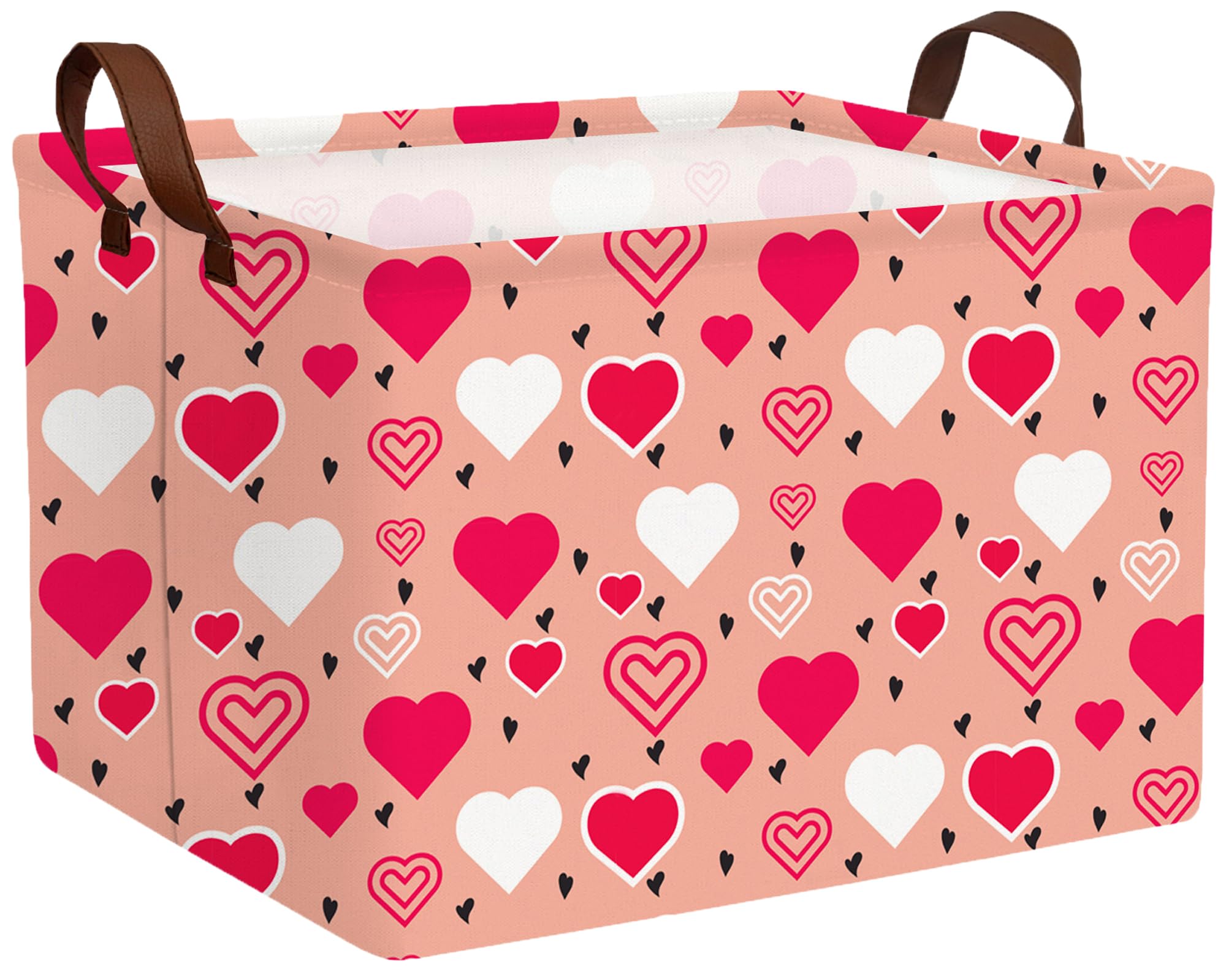 Large Valentine's Day Basket Heart Shaped Storage Bin for Gifts Collapsible Organizer Room Decor (Pink Bottom Red White Love)