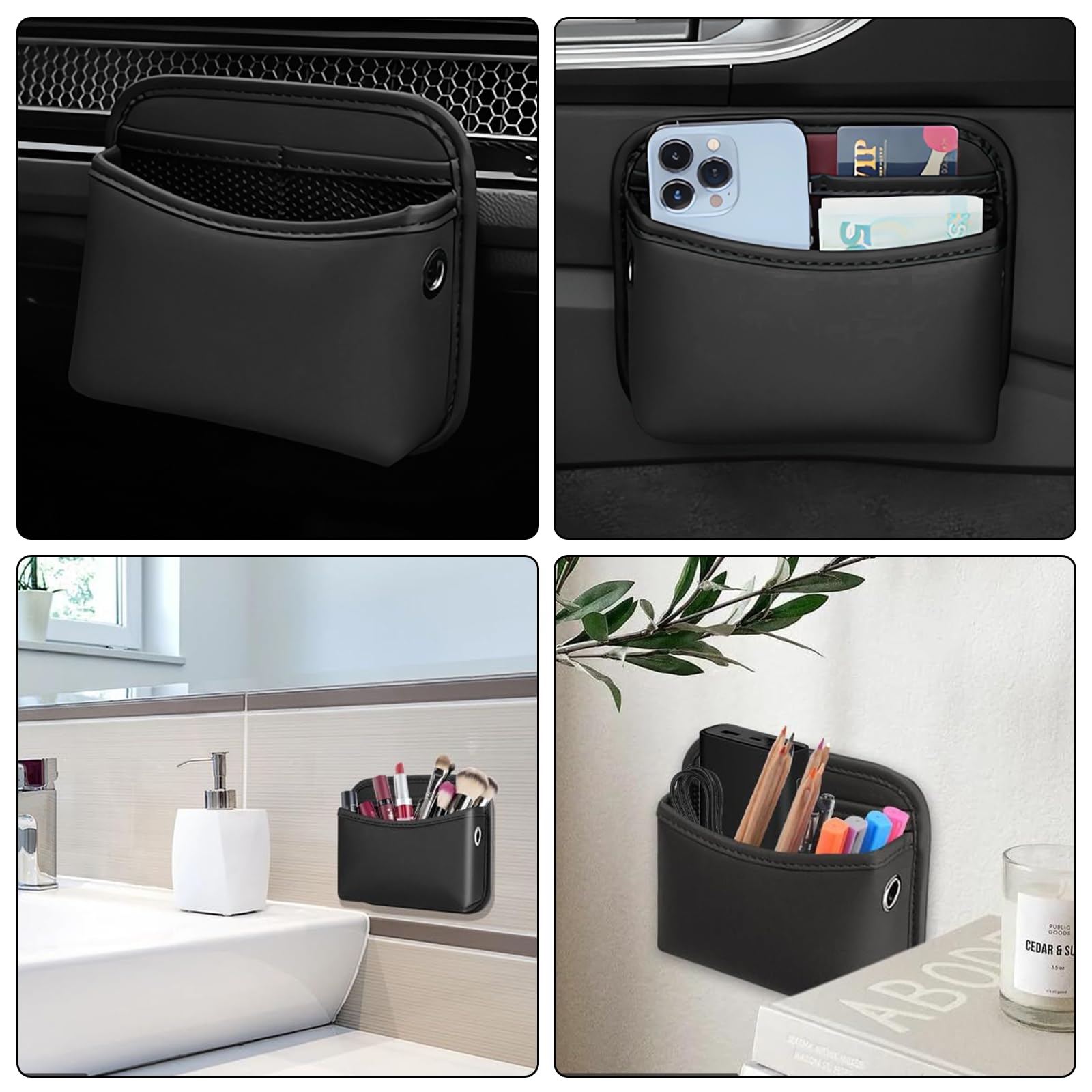 Organizer Tascabile Laterale Per Auto 19.8*16.2*6.5 Cm Realizzato in Pelle Con Squisita Fattura Adatto Per La Console Centrale Della Portiera Dell'Auto E Gli Spazi Dei Sedili Dell'Auto (Nero)