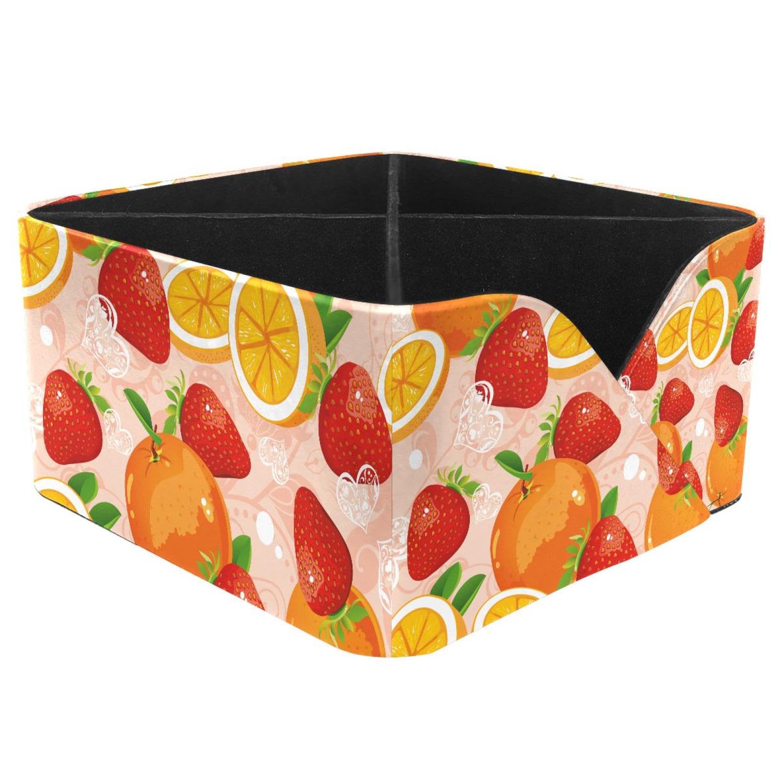 KengjuTesu Oranges Strawberries Desktop Organizer Pen Holder, Rectangular Pencil Cup for Office, Study and Makeup Stations
