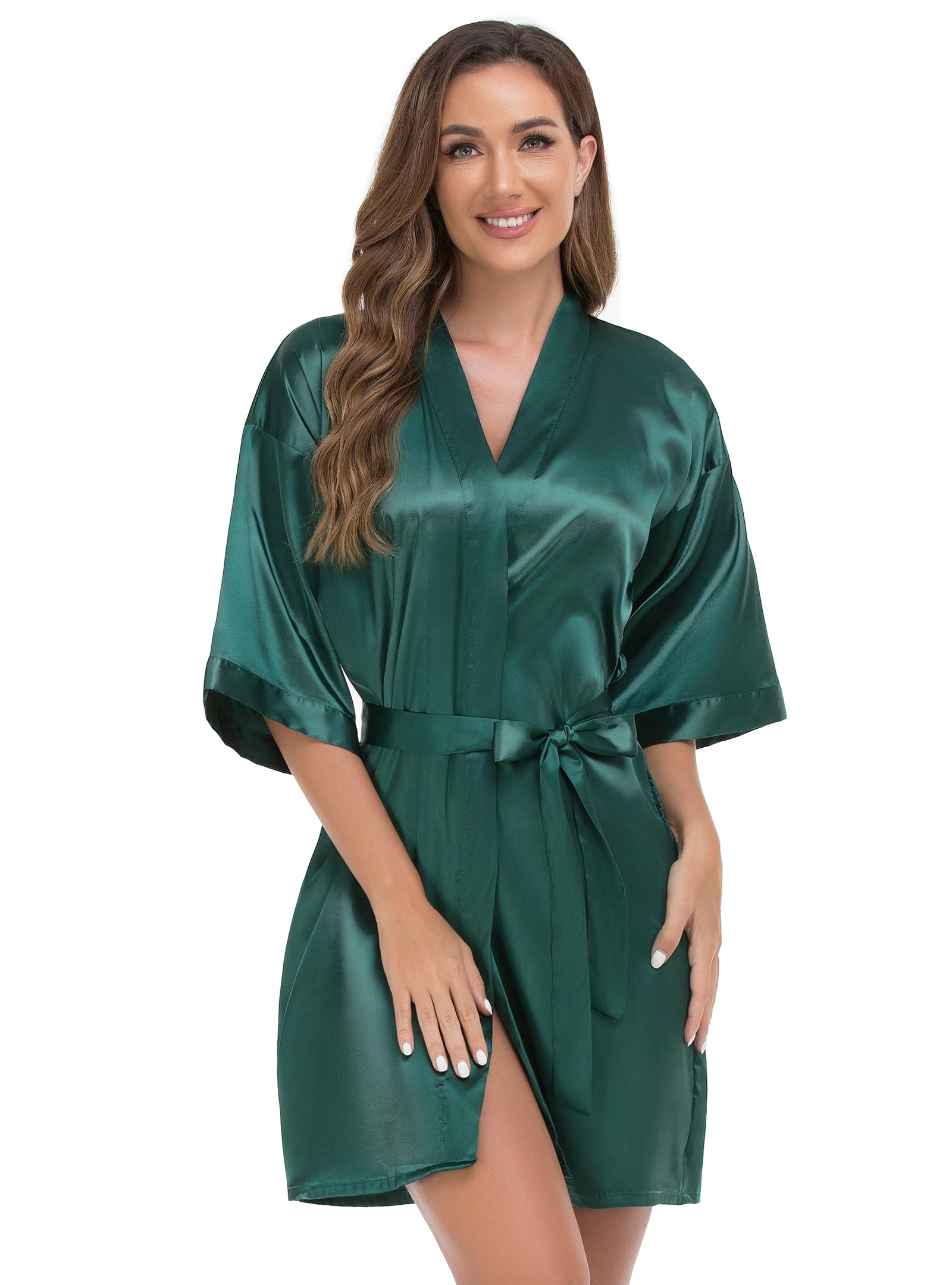 Women's Short Kimono Robe Silky Satin Bathrobe Bride Bridesmaids Getting Ready Sleepwear Soft Nightgown