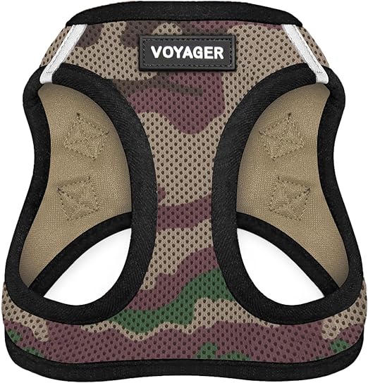 Best Pet Supplies - All Weather Mesh, Reflective, No Pull Harness for Small, Medium Dogs, Cats - Secure with Hook & Loop Fastener, Buckle, Double D-Rings - Army/Black Trim, L