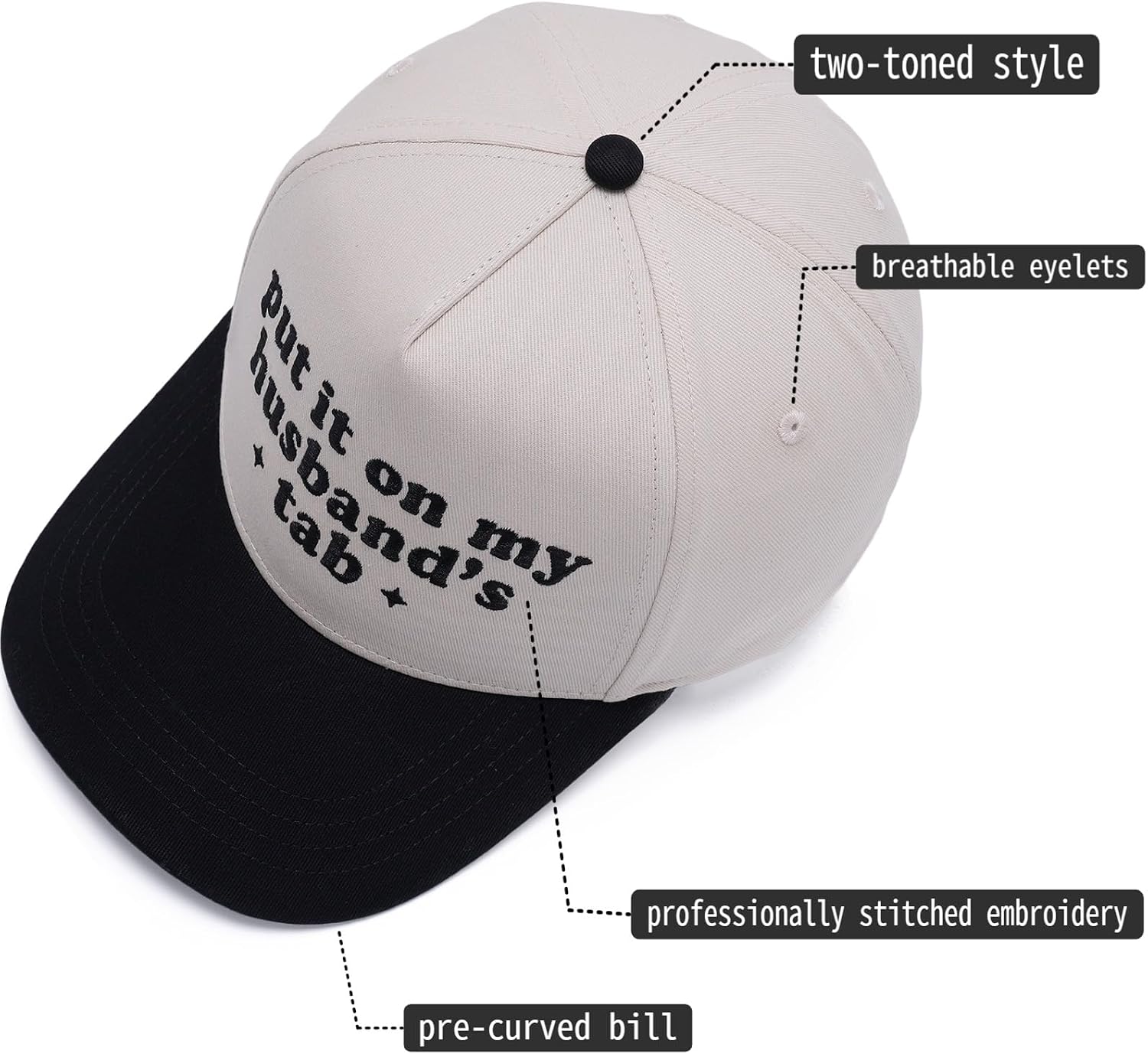 Embroidered Put It On My Husband's Tab Hat Funny Women Distressed Baseball Cap Wife Gift Bachelorette Party Outfit Honeymoon Gift Girls Trip Hat Wedding Shower Gift Bride hat