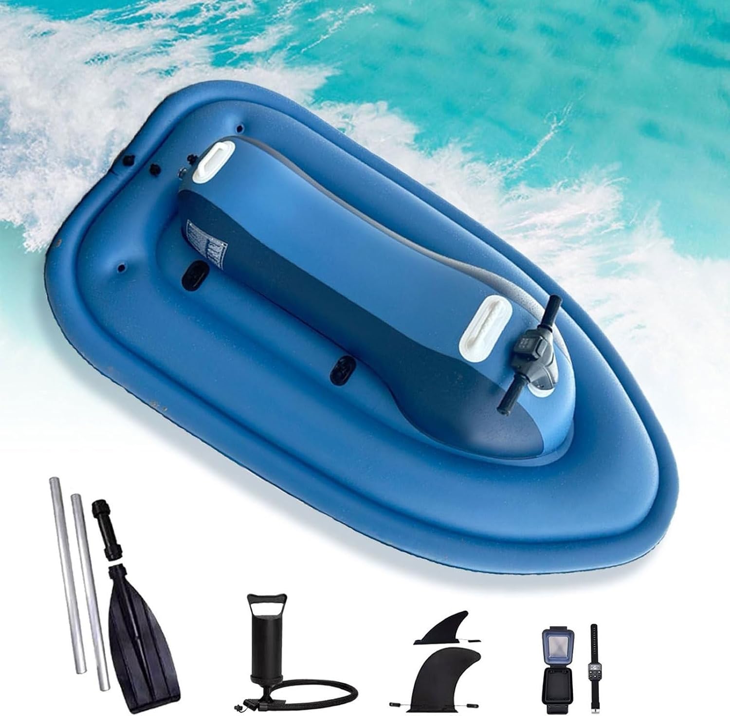 Inflatable Jet Boat Kayak, 500W Brushless Foldable Electric Inflatable Jet Ski, with Underwater Scooter Optional, Electric Motor Boat, 130 Minute Operation, 3-7km/h, 330 lbs Capacity, for Pool/Lake