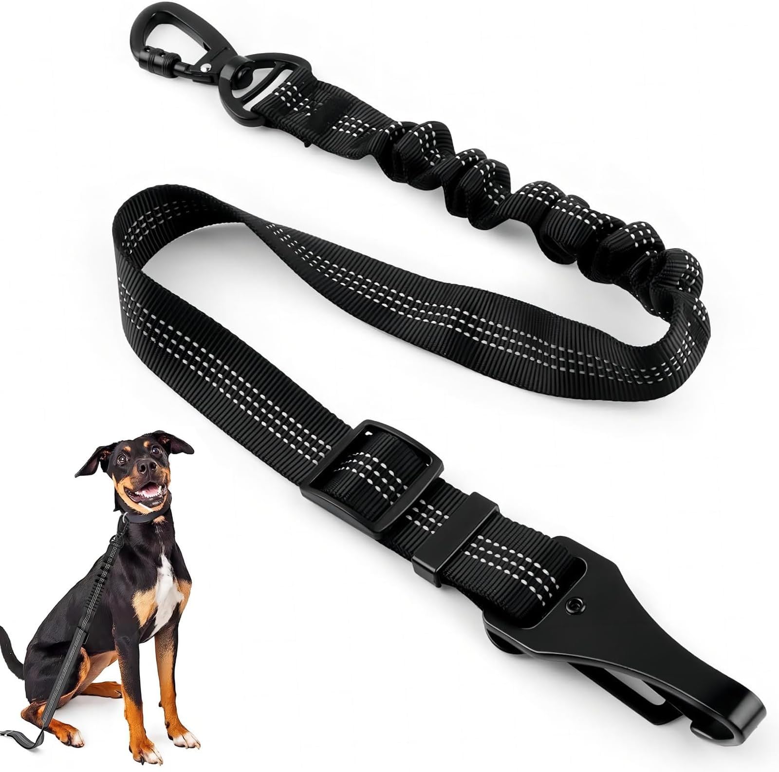 Dog Seat Belt for Car,Dog Harness for Car, Adjustable Elastic Bungee Dog Seat Belt, with Anti