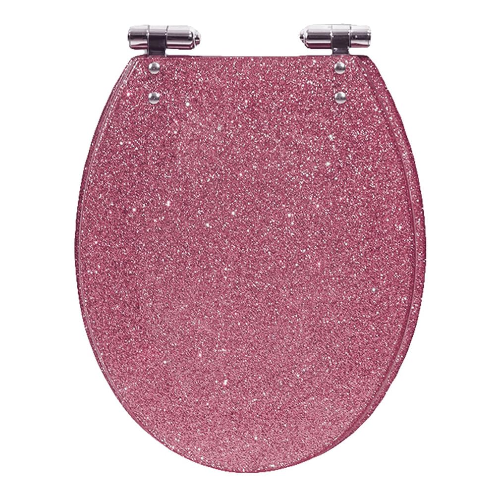 Pink Glitter Round Toilet seat, 16.5 Quiet Slow Close no slamming, Quick Release Easy Clean, Non-Slip Resin, Toilet, Close, Quiet, Slow, Glitter, seat, Pink, Round