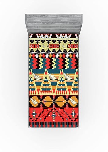 Miniatura 204 de Ambesonne - Sábana bajera ajustable multicolor, en colores y tres tamaños Azul y gris,Verde Militar Sage Green,Ámbar beige,Negro Grey White,Azul