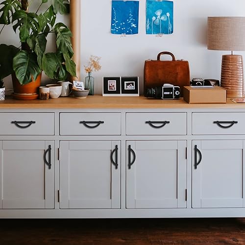 Miniatura 6 de Paquete de 10 manijas de gabinete de cocina color negro mate de 5 pulgadas, tiradores de gabinete de media luna, manijas de cocina para gabinetes,